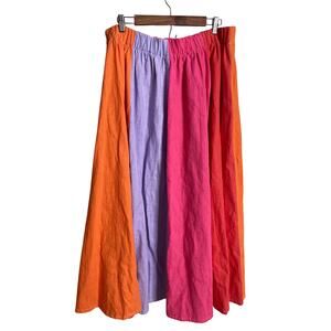 Nettle Studios Bright Multicolor Linen Maxi Skirt Womans 2XL NWOT